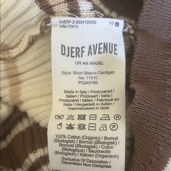 Djerf Avenue Knitted Short Sleeve Cardigan in Brown Stripe NWT Medium - Picture 9 of 10